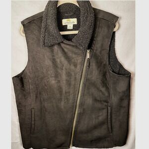 Bob Timberlake Black Faux Suede Shearling Lined Asymmetrical Zip Moto Vest XXL